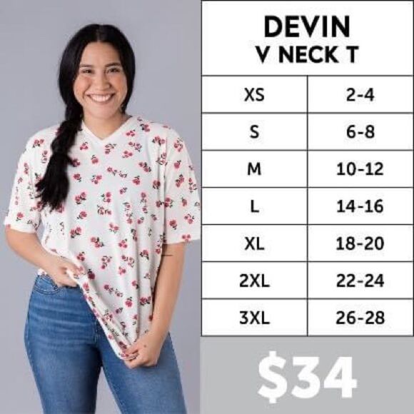 Lularoe Devin Tee Floral Print - Size 2XL - Picture 2 of 2